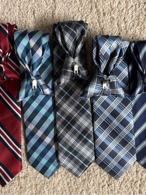 Boys Blue and Gray Plaid Adjustable Tie - Classic School Style